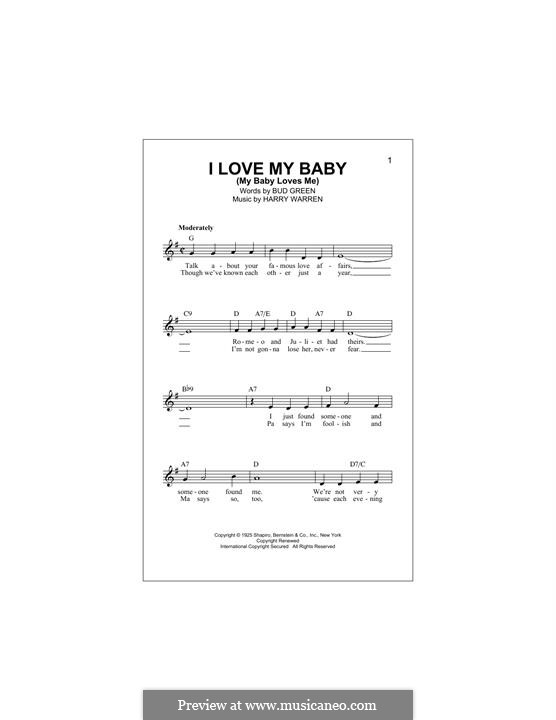 I Love My Baby (My Baby Loves Me): Melody line by Harry Warren