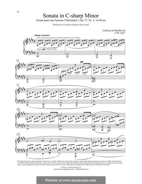 Movement I (Printable scores): For a single performer by Ludwig van Beethoven