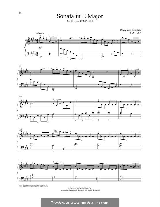 Sonata No.430 in E Major, K.531 L.430 P.535: For piano by Domenico Scarlatti