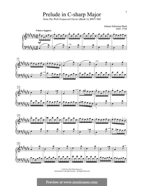 Prelude and Fugue No.3 in C Sharp Major, BWV 848: For piano by Johann Sebastian Bach