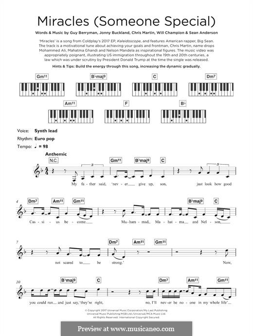 Miracles (Someone Special): For keyboard by Chris Martin, Guy Berryman, Jonny Buckland, Will Champion