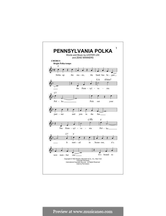 Pennsylvania Polka: Melody line by Lester Lee, Zeke Manners