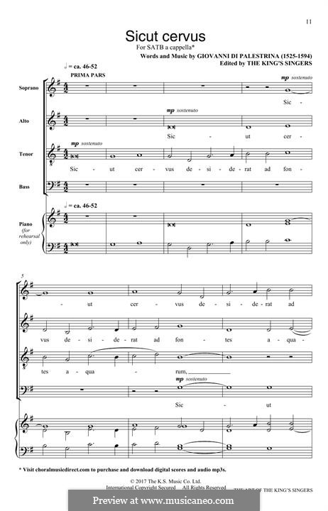 Sicut cervus: For mixed choir by Giovanni da Palestrina