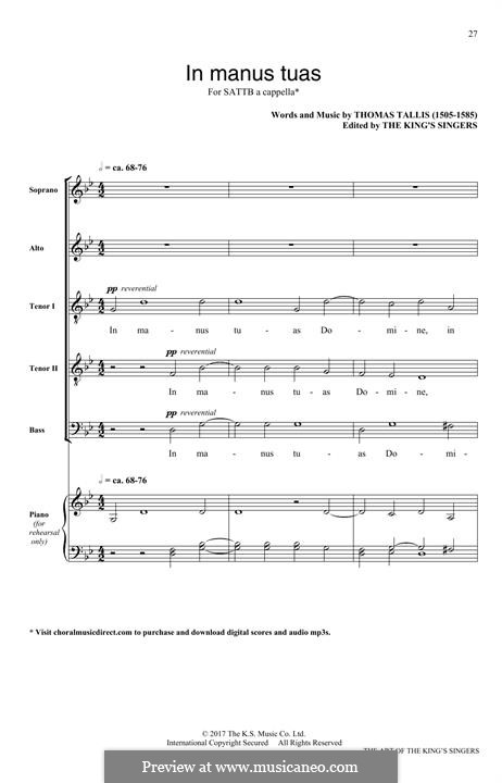 In Manus Tuas: For mixed choir by Thomas Tallis