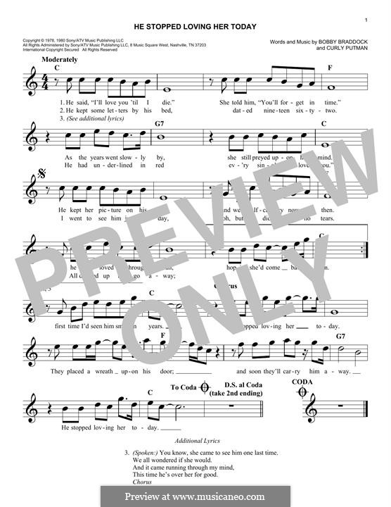 He Stopped Loving Her Today (George Jones): Melody line by Bobby Braddock, Curly Putman