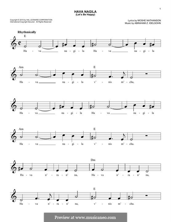 Hava Nagila (Let's Be Happy) by A.Z. Idelsohn - sheet music on MusicaNeo