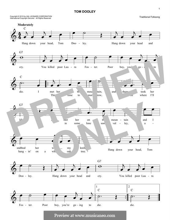 Tom Dooley: Melody line by folklore