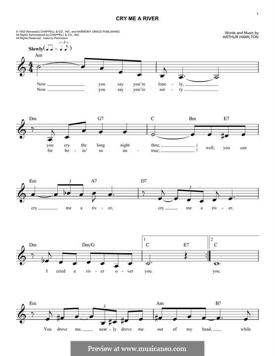 Cry Me a River: Melody line by Arthur Hamilton