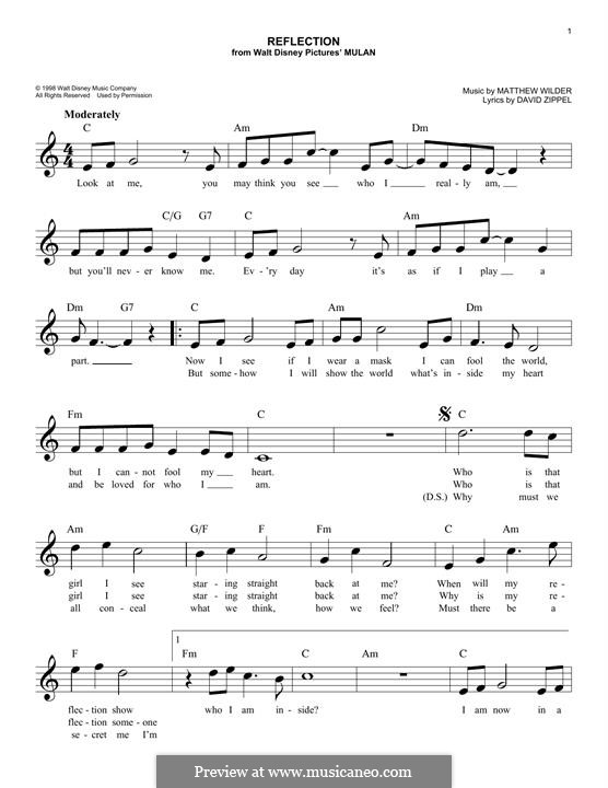 reflection mulan piano sheet music easy reflection mulan piano sheet music easy