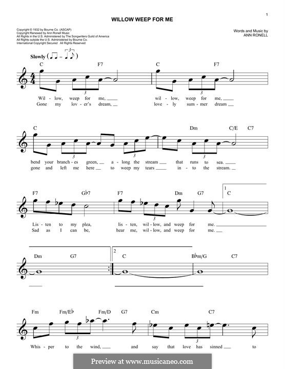 Willow Weep for Me (Chad & Jeremy): Melody line by Ann Ronell