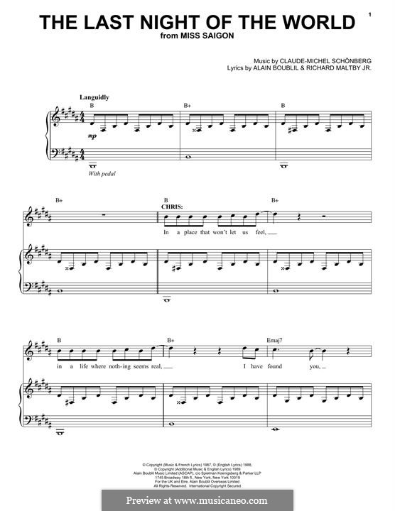 The Last Night of the World: For voice and piano by Claude-Michel Schönberg