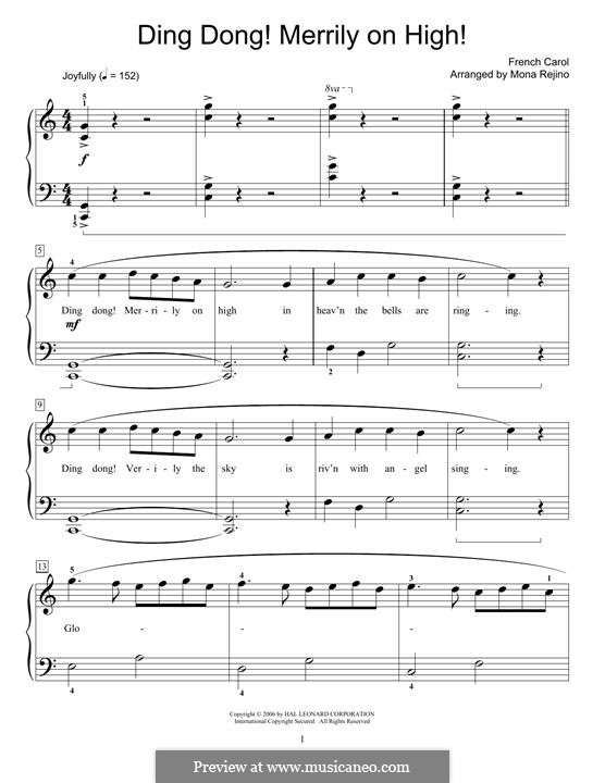 Ding Dong! Merrily on High (Printable Scores): For easy piano by folklore