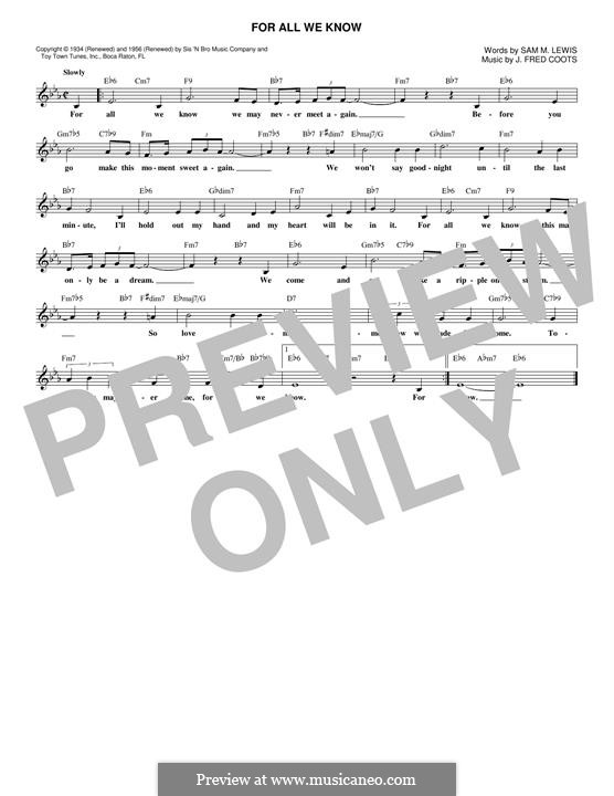 For All We Know: Melody line by J. Fred Coots