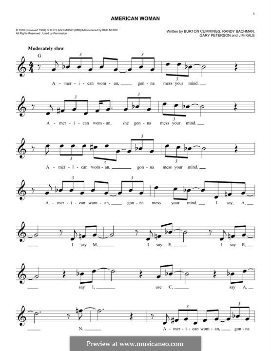 American Woman (Lenny Kravitz): Melody line by Burton Cummings, Garry Peterson, Jim Kale, Randy Bachman