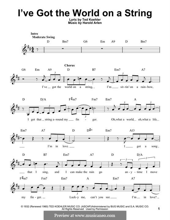 I've Got the World on a String: Melody line by Harold Arlen