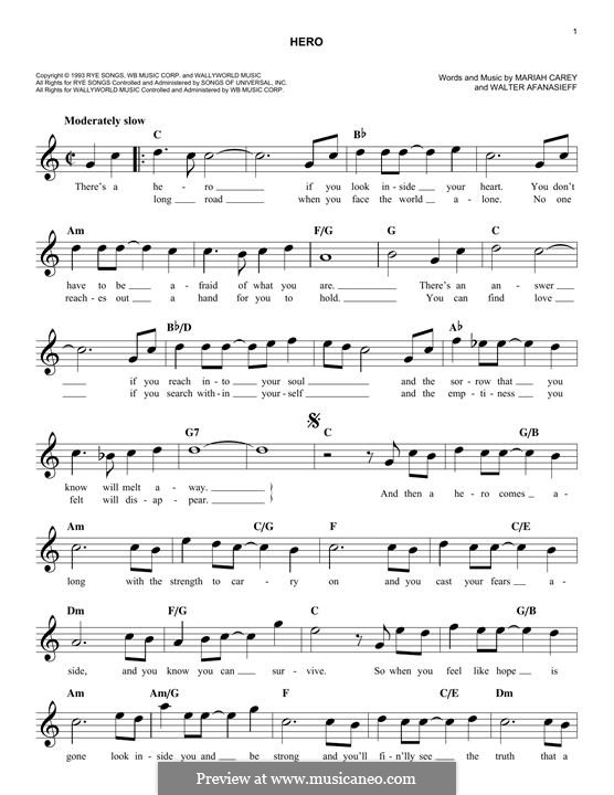 Hero: Melody line by Mariah Carey, Walter Afanasieff