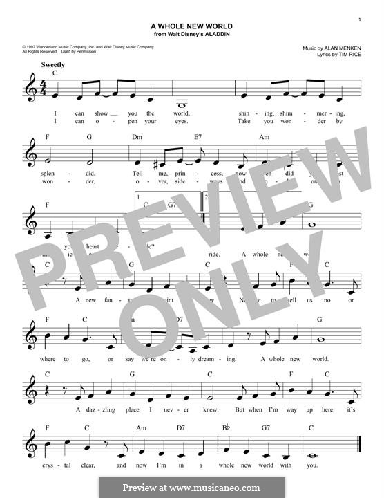 A Whole New World From Aladdin By A Menken Sheet Music On Musicaneo