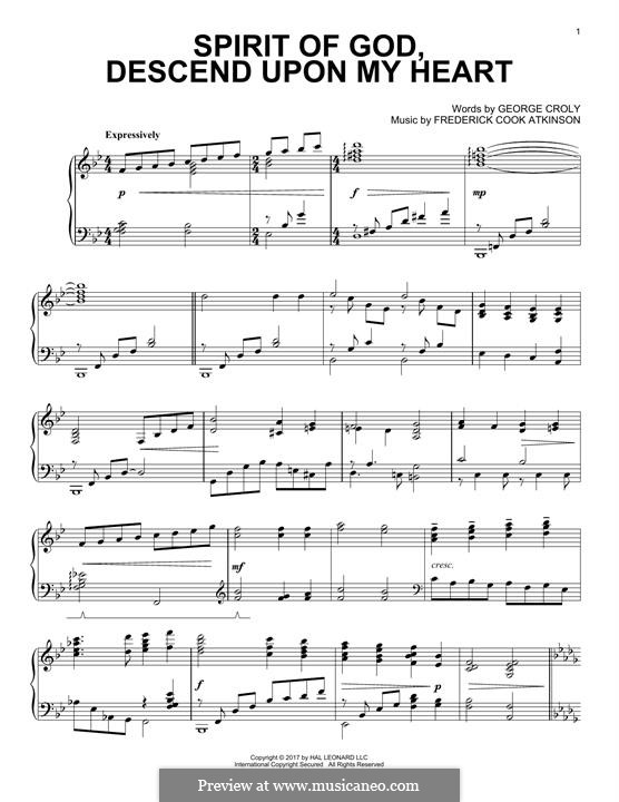 Spirit of God, Descend upon My Heart: For piano by Frederick Cook Atkinson
