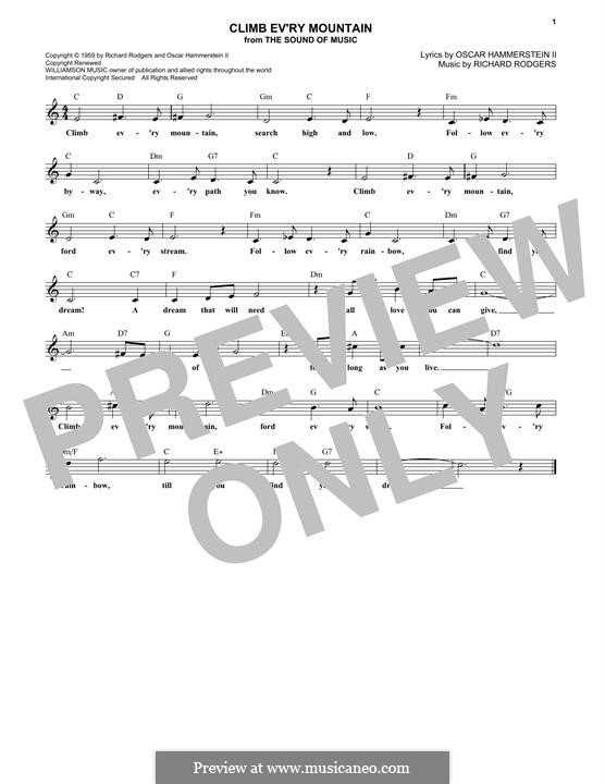 Climb Ev'ry Mountain (from The Sound Of Music): Melody line by Richard Rodgers