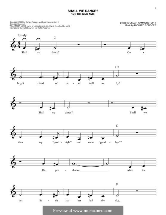 Shall We Dance? (from The King and I): Melody line by Richard Rodgers