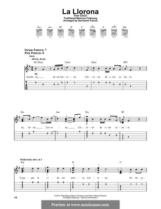 La Llorona (from 'Coco'): For guitar with tab by Germaine Franco