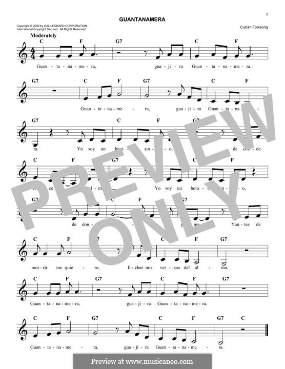 Guantanamera: Melody line by folklore