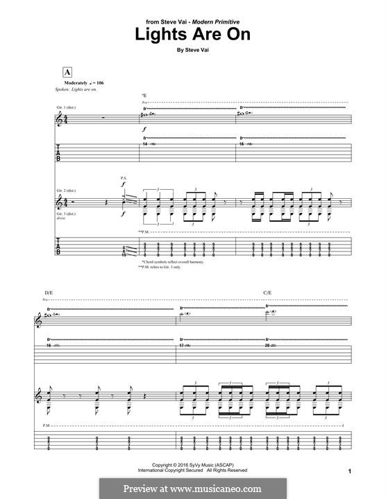 Lights Are On: For guitar with tab by Steve Vai