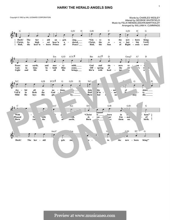Vocal version: Melody line by Felix Mendelssohn-Bartholdy