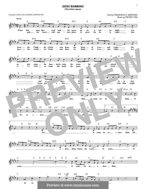 Gesu Bambino (The Infant Jesus): Melody line by Pietro Yon
