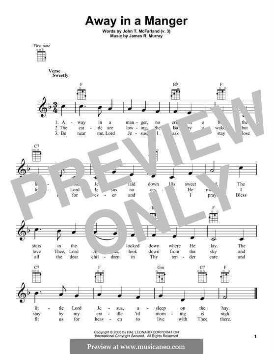 Away in a Manger (Printable Scores): For ukulele by James R. Murray