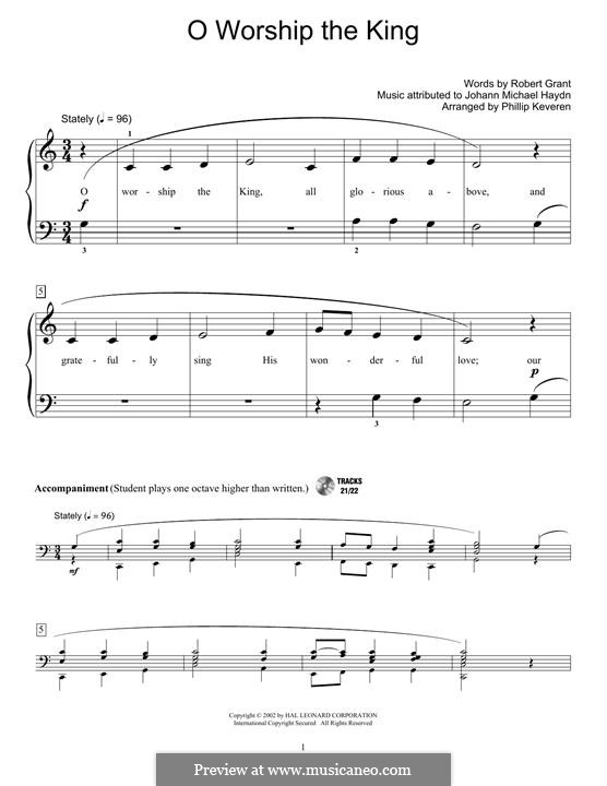 O Worship The King: For easy piano by Michael Haydn