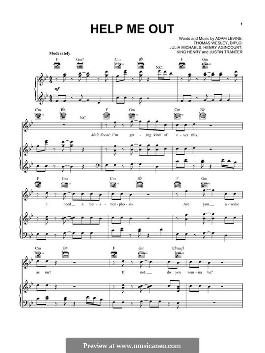 Help Me Out (Maroon 5 with Julia Michaels): For voice and piano (or guitar) by Adam Levine, Diplo, Julia Michaels, Justin Tranter, Henry Agincourt, King Henry, Thomas Wesley