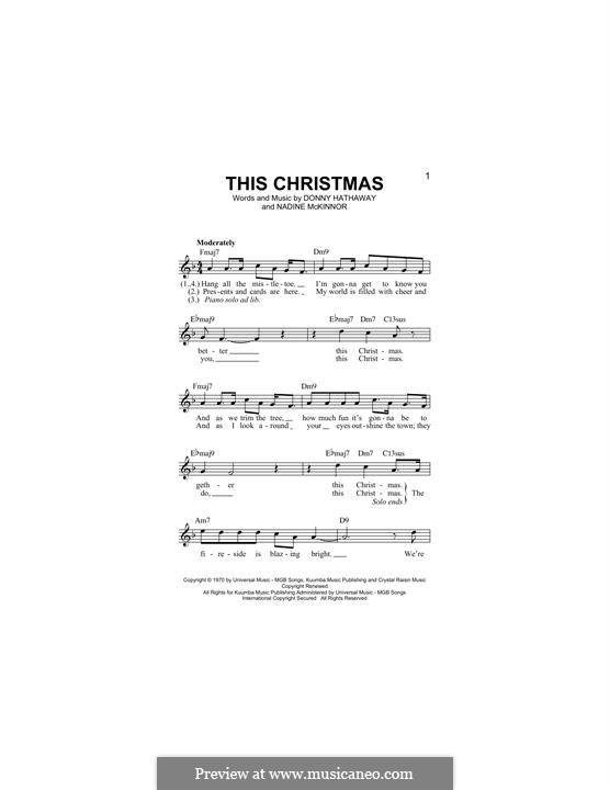 This Christmas by D. Hathaway, N. McKinnor sheet music on MusicaNeo