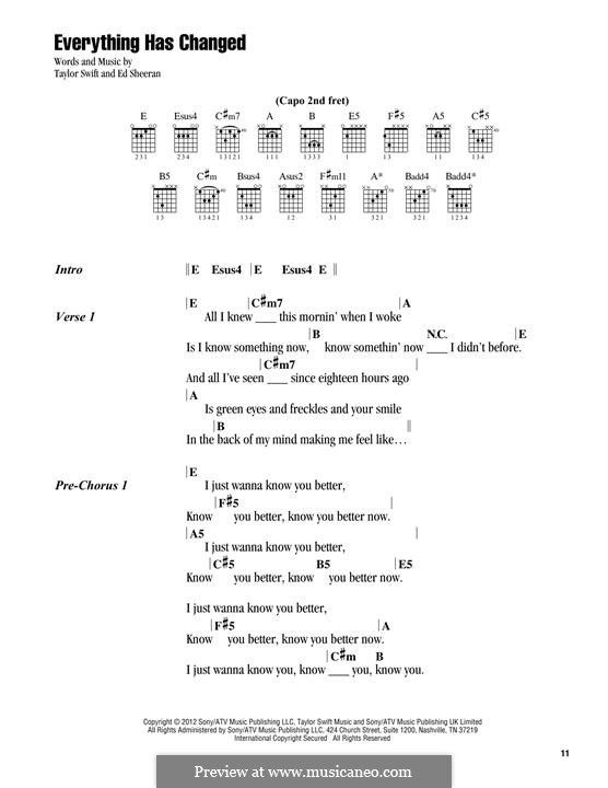 Everything Has Changed (Taylor Swift): Melody line by Ed Sheeran