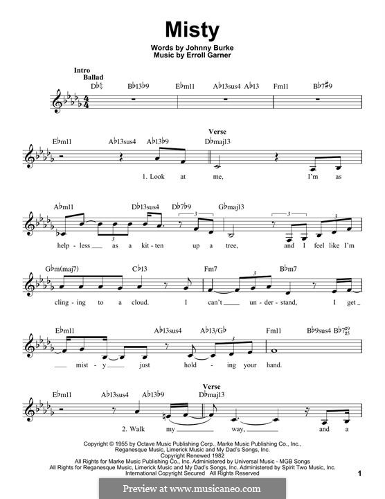 Misty (Johnny Mathis): Melody line by Erroll Garner