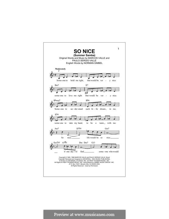 So Nice (Summer Samba): Melody line by Marcos Valle, Paulo Sergio Valle