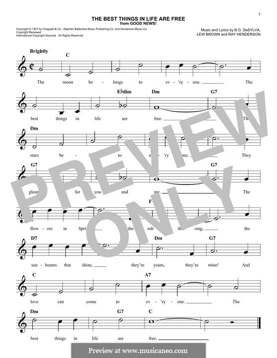The Best Things in Life are Free (Dinah Shore): Melody line by Buddy Gard DeSylva, Ray Henderson, Lew Brown