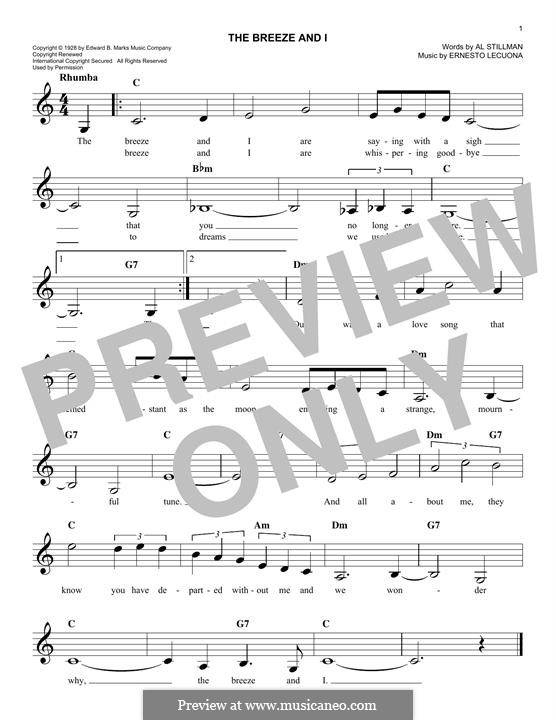 The Breeze and I: Melody line by Ernesto Lecuona