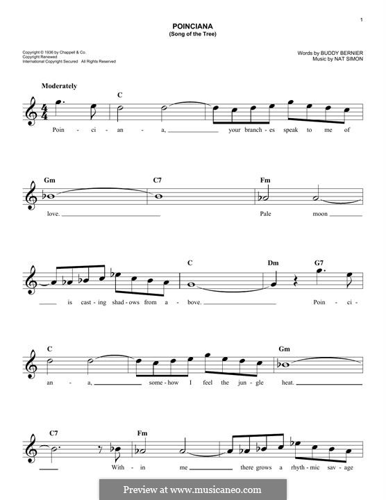 Poinciana (Song of the Tree): Melody line by Nat Simon