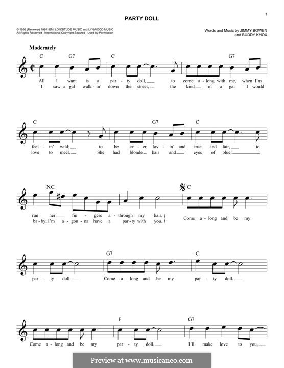 Party Doll (Buddy Knox): Melody line by James Bowen