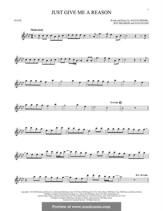 Just Give Me a Reason (Pink): For flute by Alecia Moore, Jeff Bhasker, Nathaniel Ruess