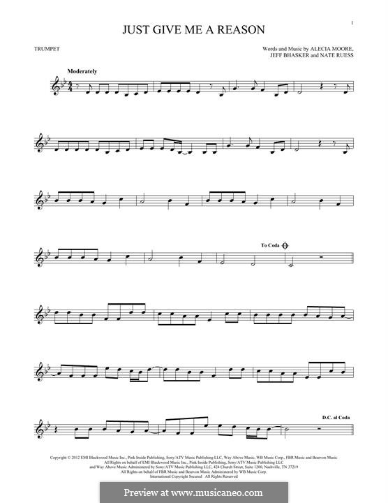 Just Give Me a Reason (Pink): For trumpet by Alecia Moore, Jeff Bhasker, Nathaniel Ruess