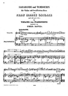 Sonata for Violin and Basso Continuo No.3, Op.9: Sarabande and Tambourine – score by Jean-Marie Leclair