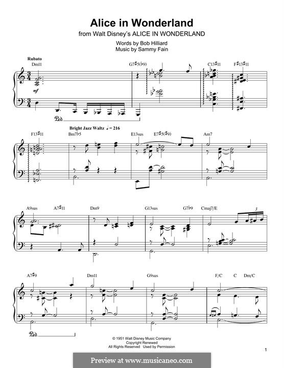 Alice in Wonderland (Bill Evans): For piano (Oscar Peterson) by Bob Hilliard, Sammy Fain