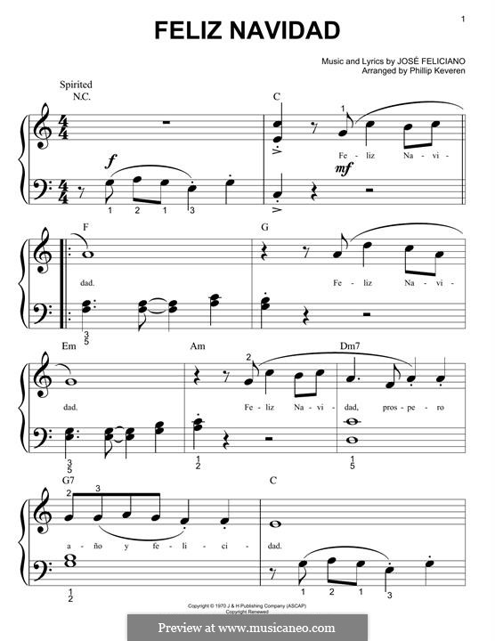 Feliz Navidad: For easy piano by José Feliciano