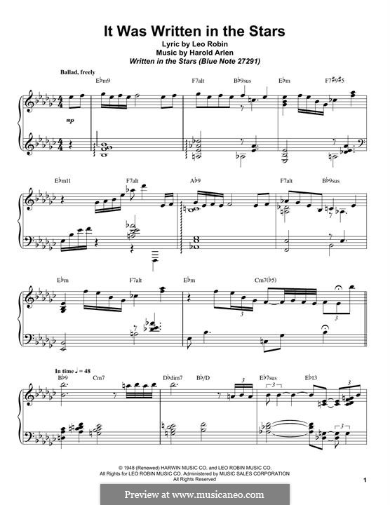 It Was Written in the Stars (Bill Charlap): For piano by Harold Arlen