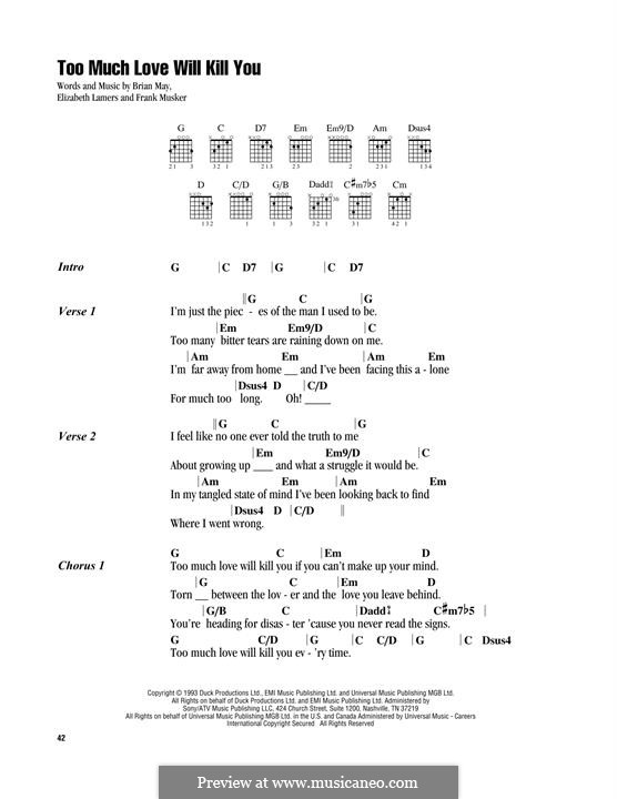 Too Much Love Will Kill You: Lyrics and chords by Brian May, Elizabeth Lamers, Frank Musker