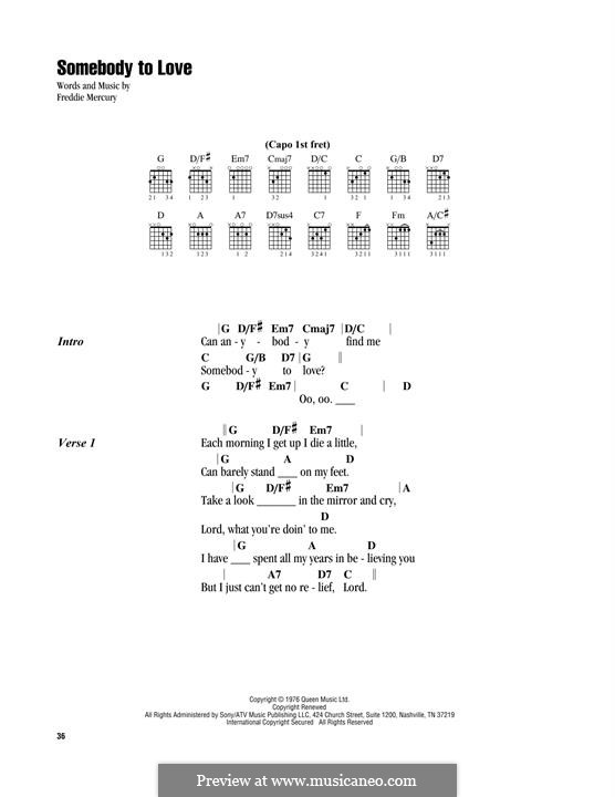 Somebody to Love (Queen): Lyrics and chords by Freddie Mercury