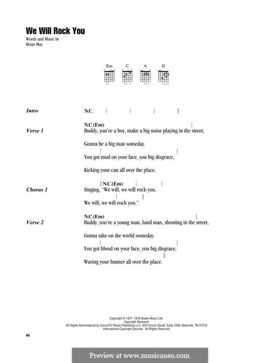 We Will Rock You (Queen): Lyrics and chords by Brian May