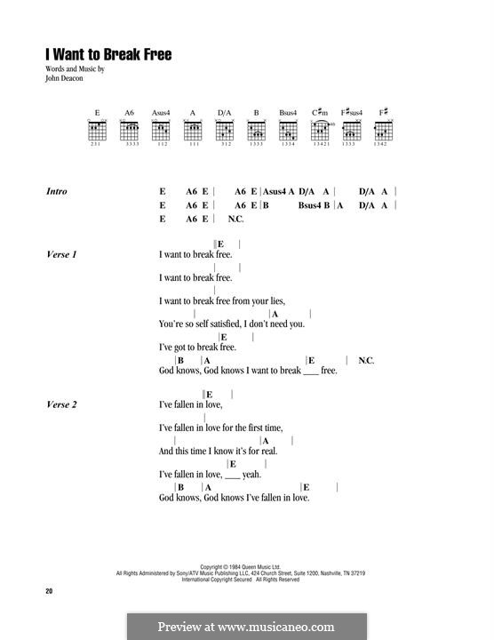 I Want to Break Free (Queen): Lyrics and chords by John Deacon